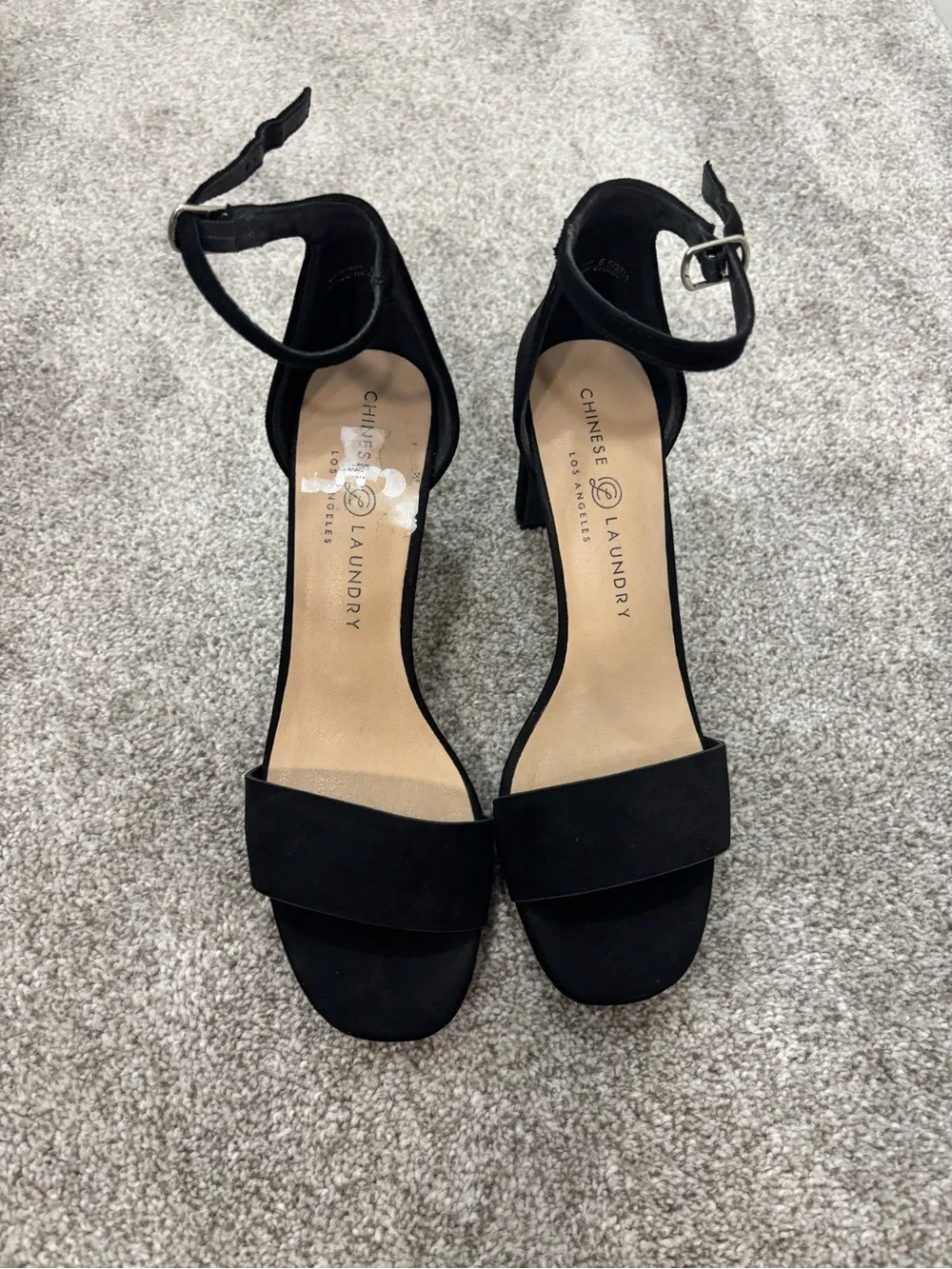 Chinese Laundry Black Ankle-Strap Block Heels